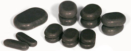 Piedras basálticas para el masaje de piedra caliente, masaje con piedras calientes, utilizado en el video curso en DVD.